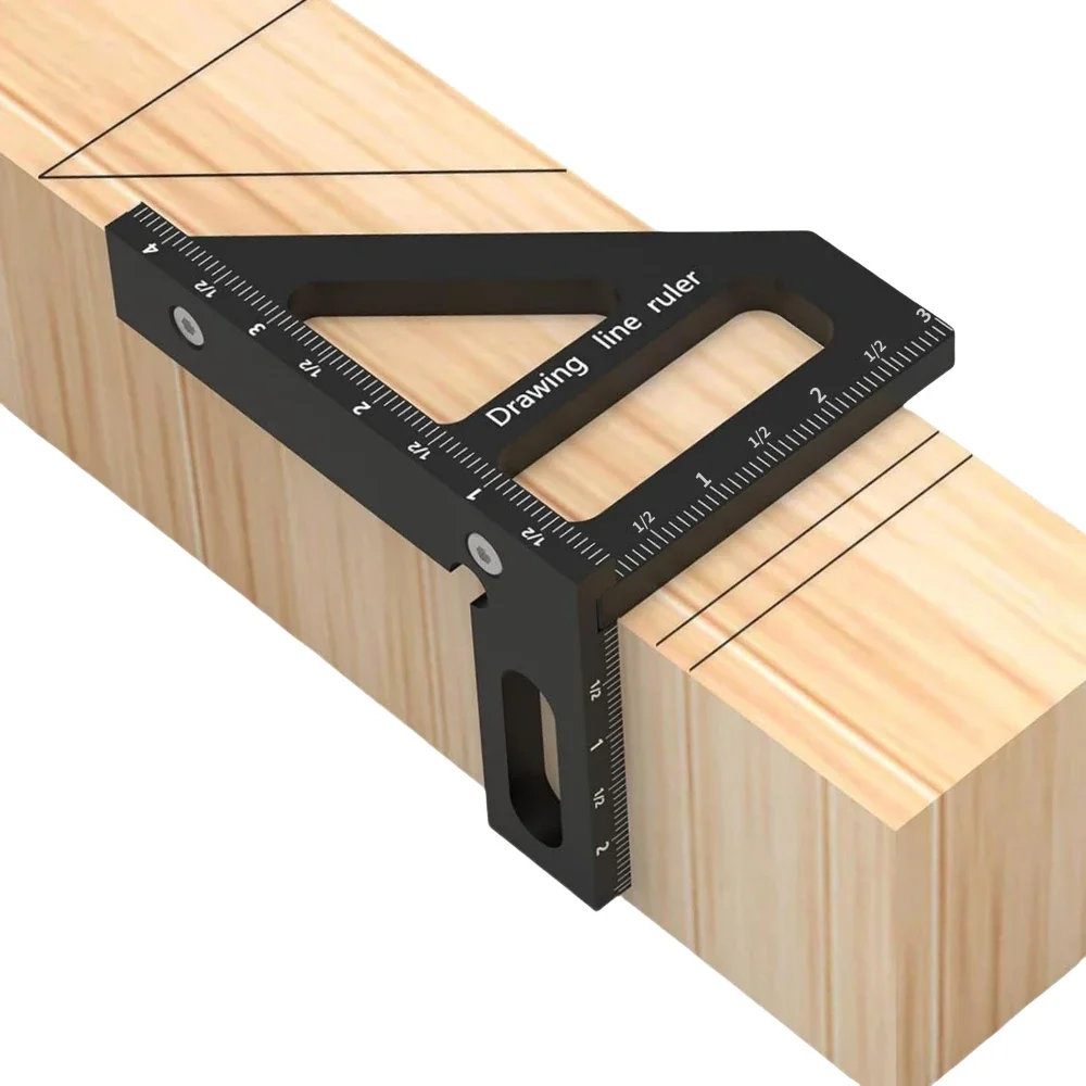 3D-Mehrwinkel-Gehrungsdreieckslineal, 45/90 Grad Aluminium-Quadrat-Winkelmesser für die Holzbearbeitung, hochpräzises Layout-Messwerkzeug