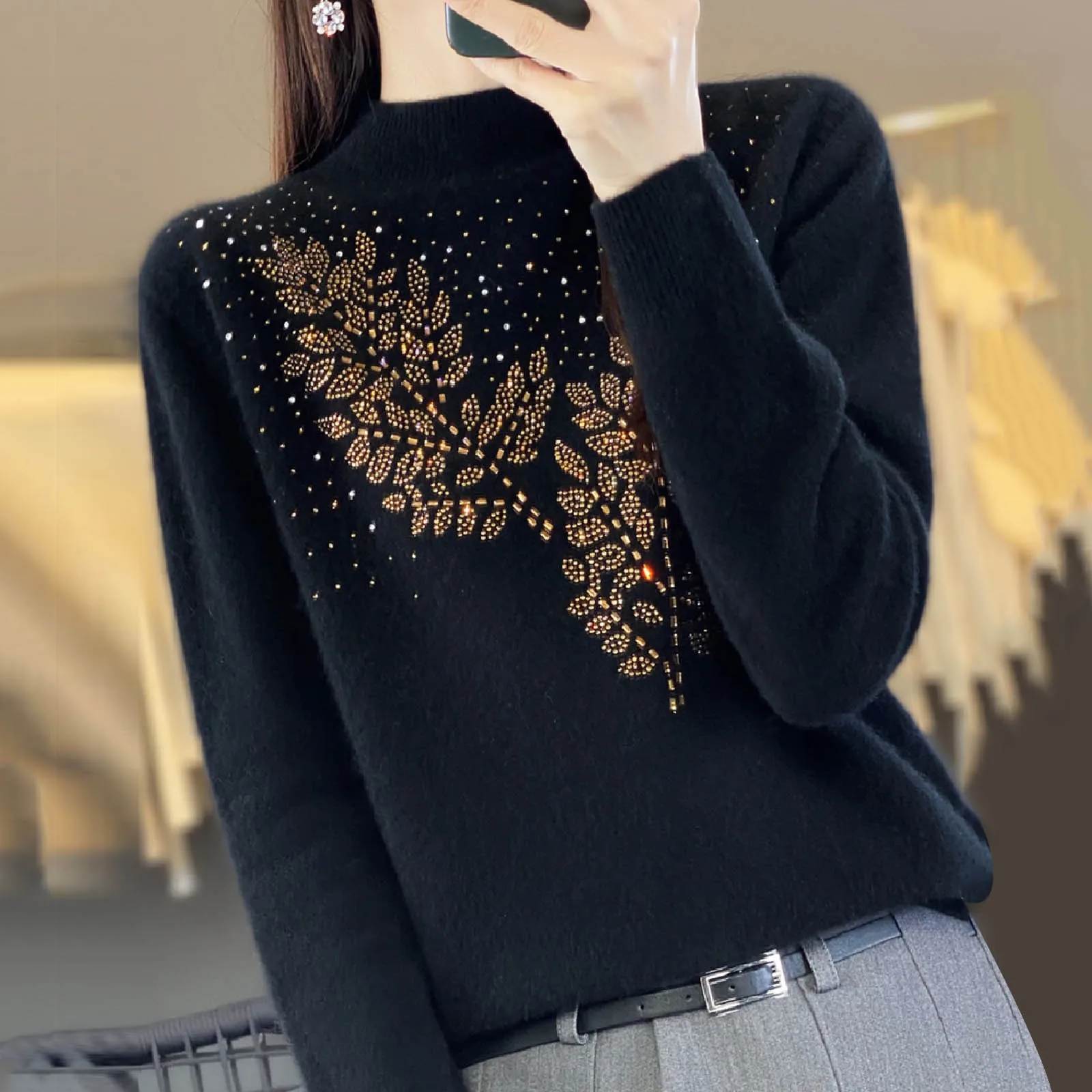 Women\'s Sweater Autumn/Winter New Solid Color Knitwear Half Turtleneck Pullover 2024 Ladies Fashion Blouse Loose Warm Tops