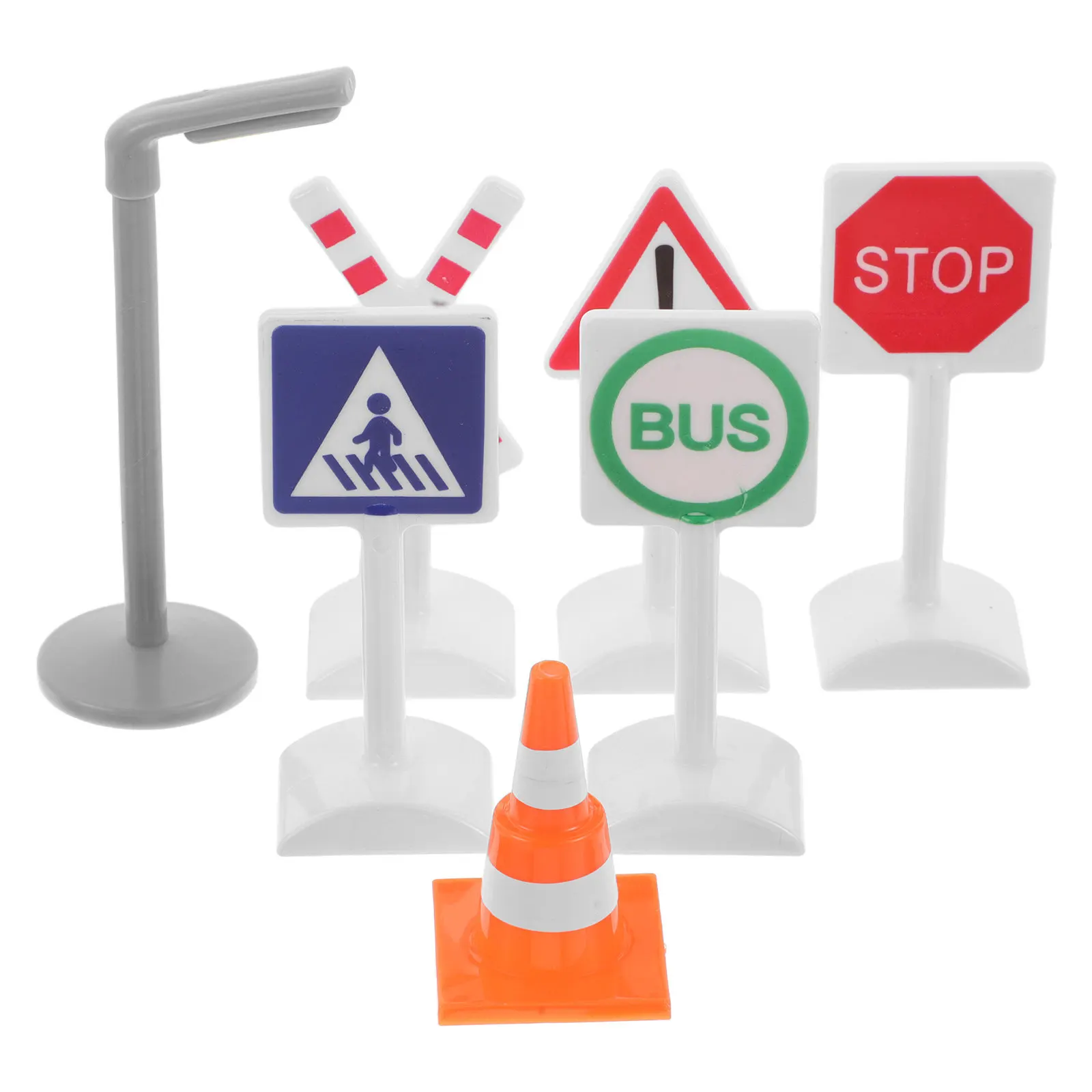 

7Pcs Street Road Signs Set Creative Train Track Accessories for Kids Educational Play Traffic Signal Mini Stop Sign Road Safety