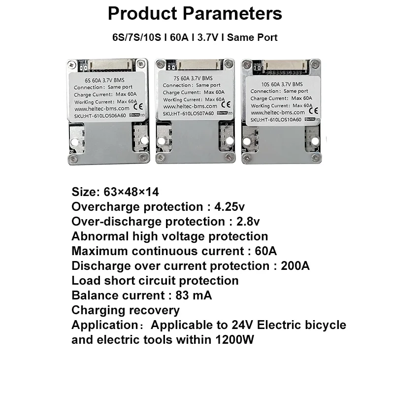 6S 7S Li-ion 8S Lifepo4 24V 10S 36V Lithium Battery Protection Board 30A  60A Balance BMS Motor Energy Storage image 3