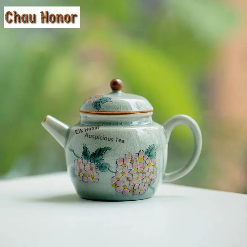 

90ml Boutique Borneol Glaze Ceramic Teapot Pure Hand-painted Hydrangea Art Porcelain Pot Tea Maker Kettle With Infuser Tea Set