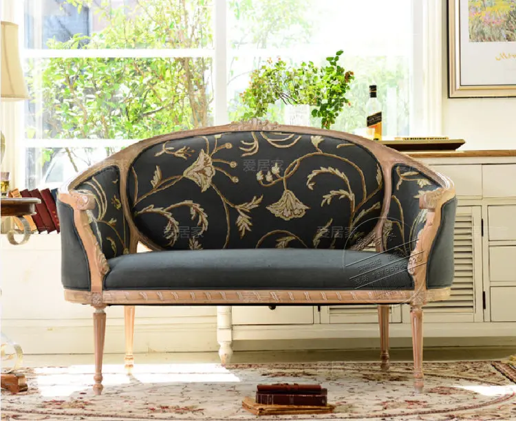 

AA neoclassical sofa, solid wood carving flower small double sofa