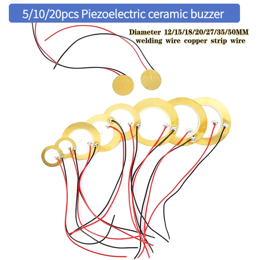 5/10/20pcs Piezoelectric ceramic buzzer -Diameter 12/15/18/20/27/35/50MM welding wire copper strip wire,for Audio