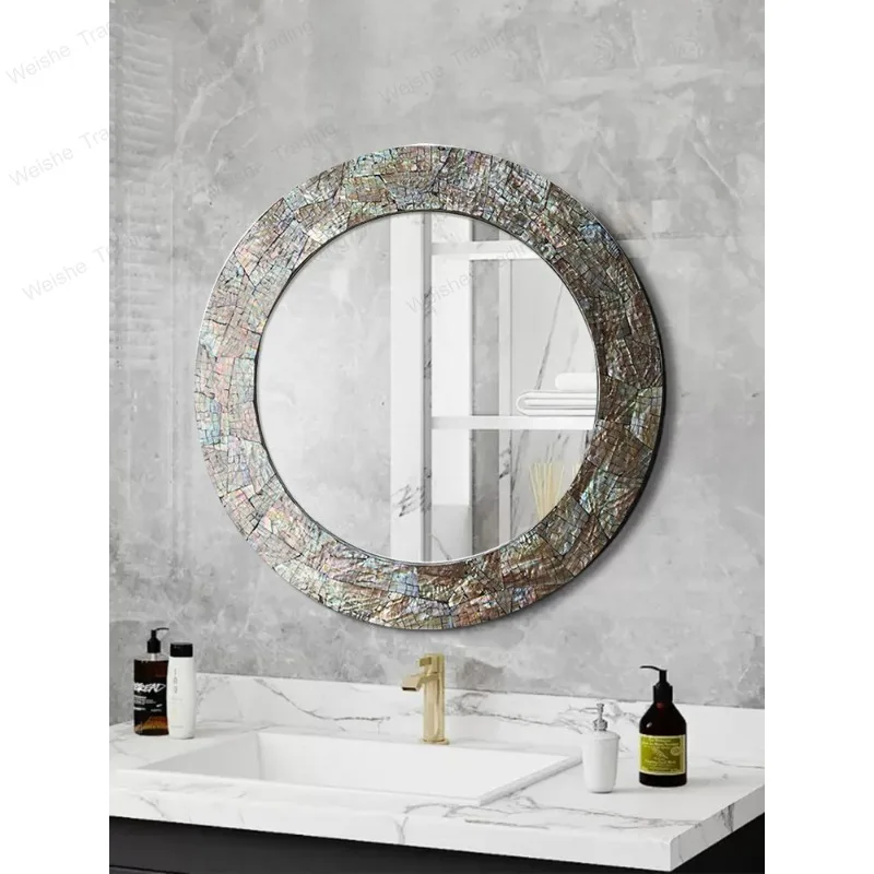 Wabi Sabi Wind Hand Sticker Natural Colorful Shell Mirror Bedroom Dresser Makeup Mirror Toilet Washbasin Bathroom Mirror
