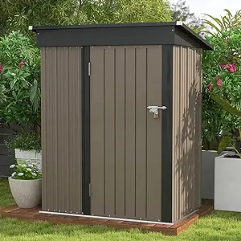 

Tool Shed With Sloping Roof and Lockable Door Prefab House 5x3 FT Outdoor Storage Shed Container Mobile House Brown Freight Free