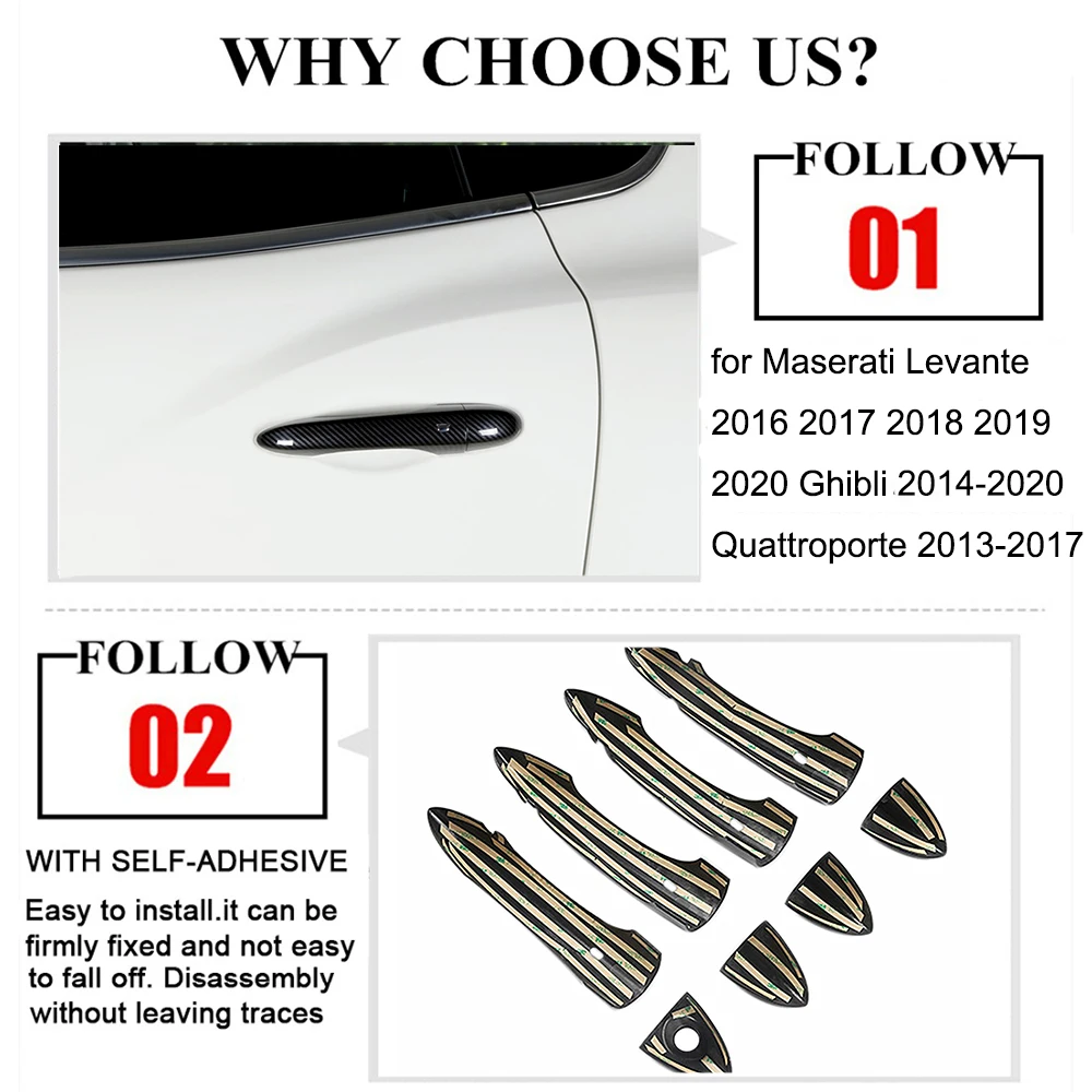 Outer Door Handle Cover Trim Decoration for Maserati Levante 2016-2020 Ghibli 2014-2020 Quattroporte 2013-2017 Car Accessories