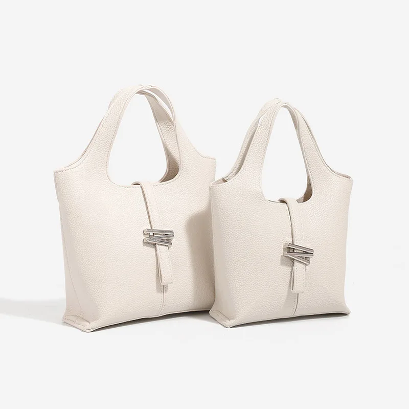 

Fashion Women's Solid Color PU Leather Bucket Handbag 2025 New Summer Unisex Simple Style Large Capacity Shoulder Crossbody Bag