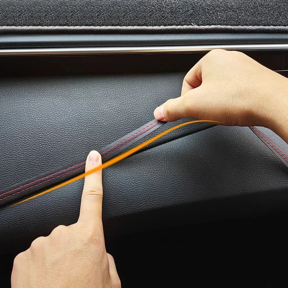 2M PU Leather Car Dashboard Car Door Decor Line Strip Sticker Red Moulding Trim Accessories Automotive Interior Universal