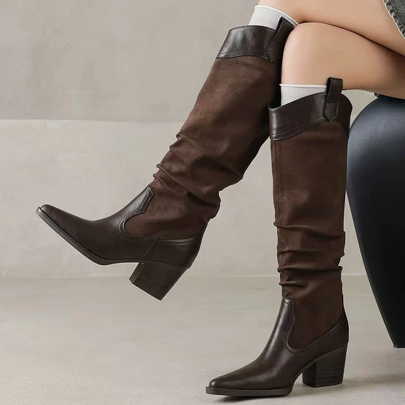 أحذية نسائية عالية بمقدمة مدببة أحذية بكعب عالي للنساء أحذية تشيلسي مكتنزة 2025 فستان شتاء جديد الاتجاه القوطي Mujer Botas