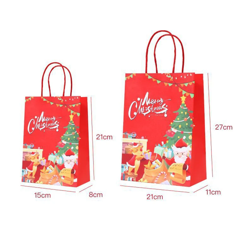 16pcs Christmas Paper Bags Xmas New Year Party Decorative Accessories Santa Claus Gift Bag Chocolate Nougat Packaging Pouches