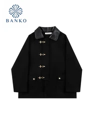 Fashion Black Jacket Lapel Collar Coats Vintage Long Sleeve Chic Office Lady Outerwear High Street Gothic 2000s Aesthetic Tide