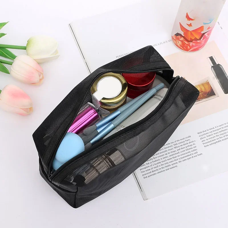 1PC Mesh Small Large Cosmetic Bag for Women Travel Storage Makeup Bag Organizer Female Make Up Pouch Toiletry Beauty Pencil Case