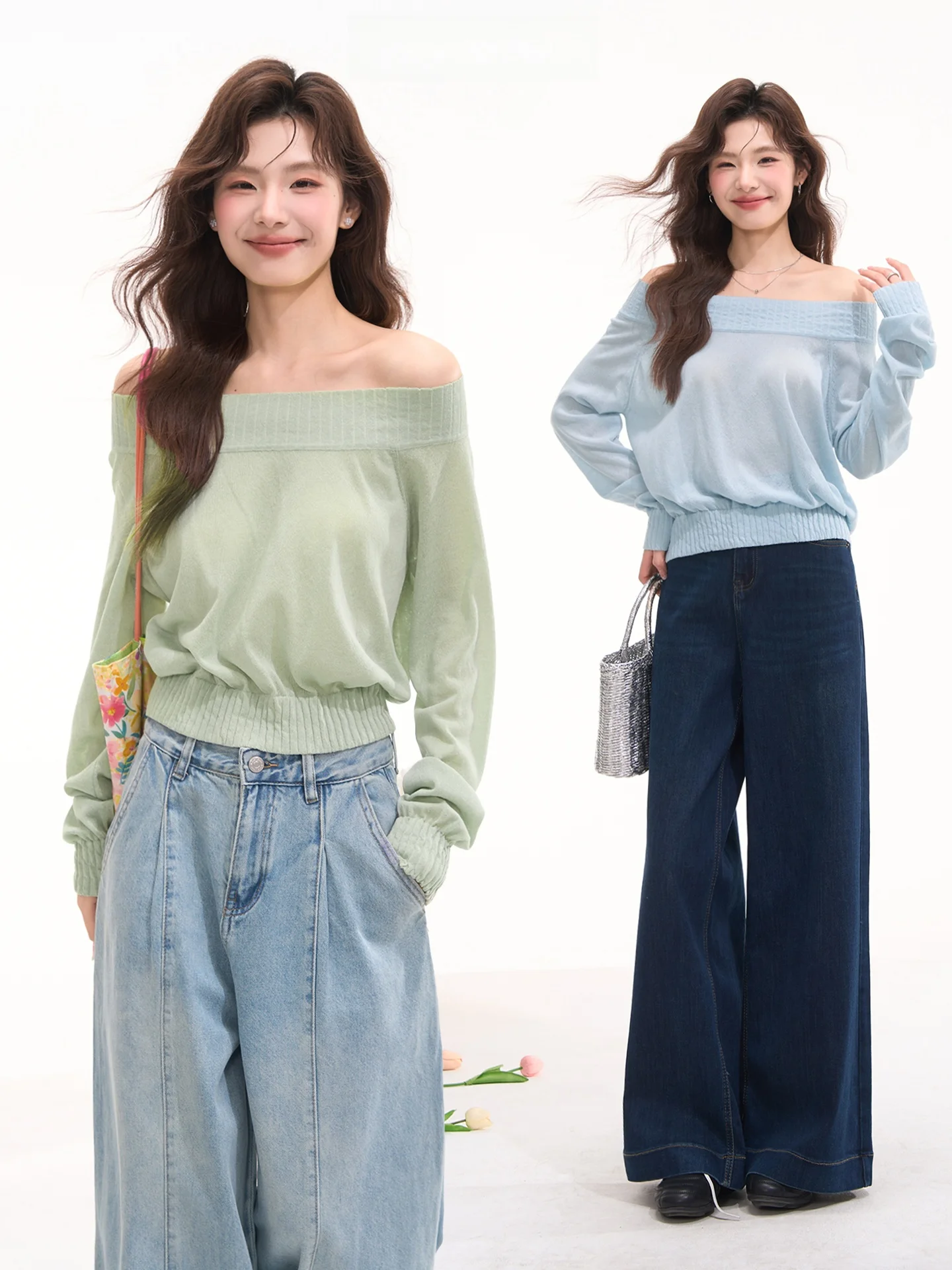 

Heme Summer Cool Versatile Simple One-Shoulder Long Sleeve Knitted Top Women Spring Summer Loose Fit Casual Comfortable T-Shirt