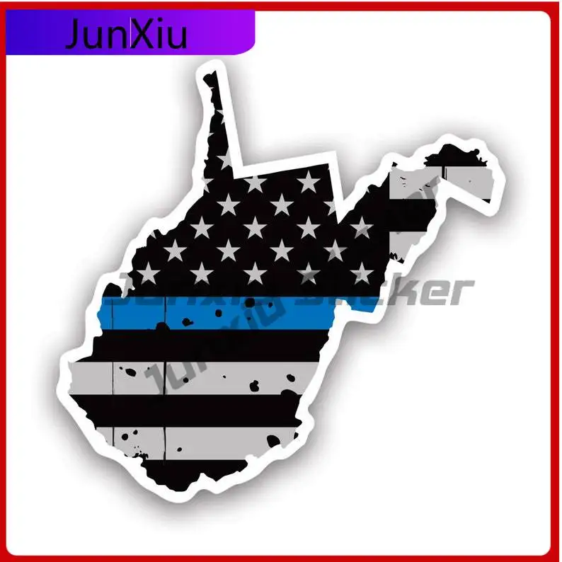 

Distressed Thin Blue Line West Virginia State Shaped Subdued Us Flag Sticker Sticker Uv Protected Police Wv Car Sticker Vinyl