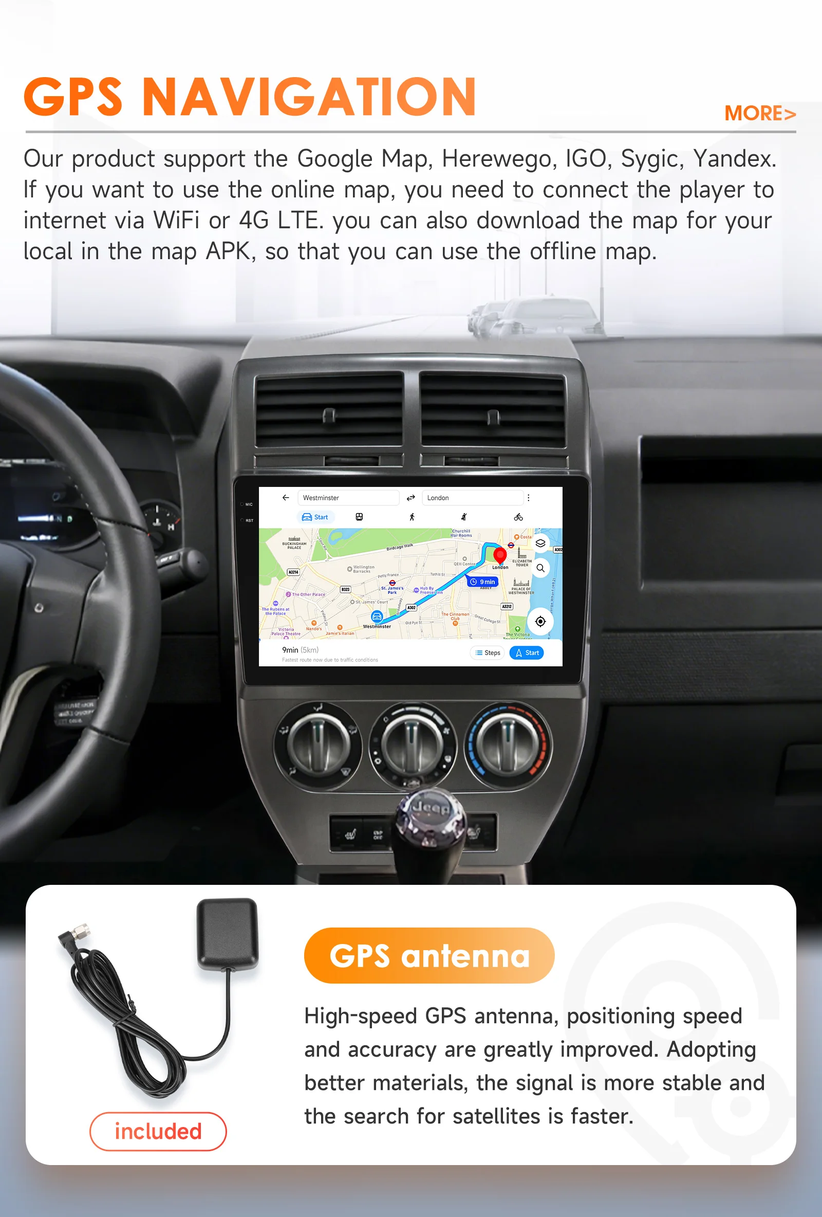 Android Autoradio für Jeep Compass Patriot 2007 - 2009 Multimedia-GPS 4G Carplay