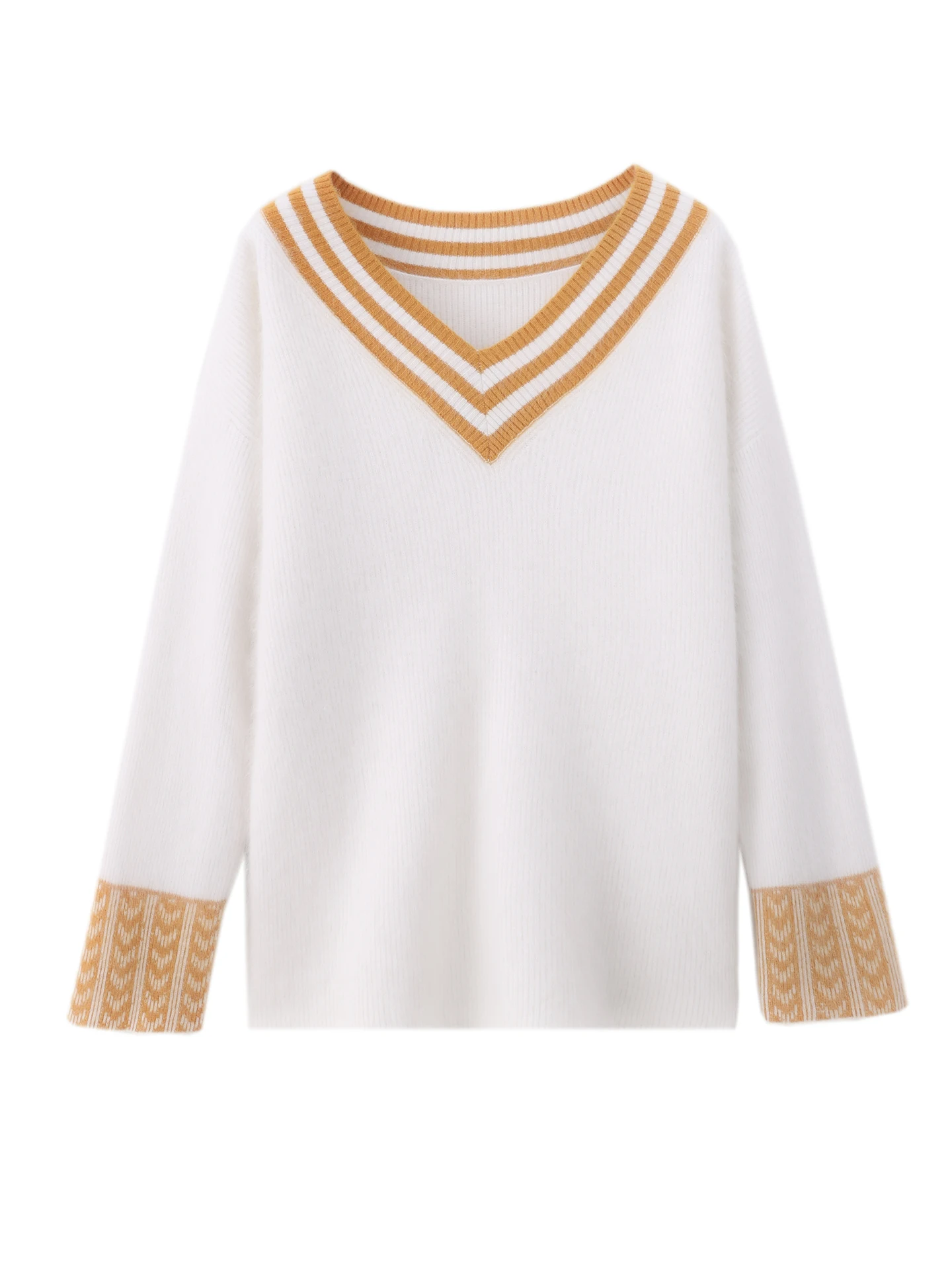 

MEELEX Women V-Neck 100% Mink Cashmere Sweater Autumn Winter Warm Soft Blouse New Chic Woman Knitted Fur-feeling Pullover Tops