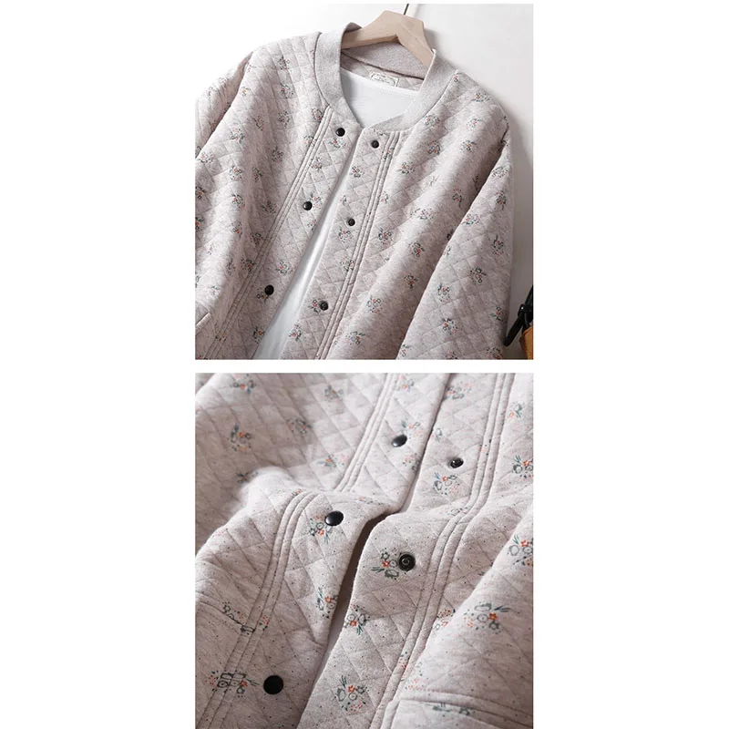 Damen Neue Herbst Und Winter Warme Baumwolle Gefütterte Jacke Mantel Blumenmuster Baumwolle Single-Breas Tasche Rundhals Uniform mantel