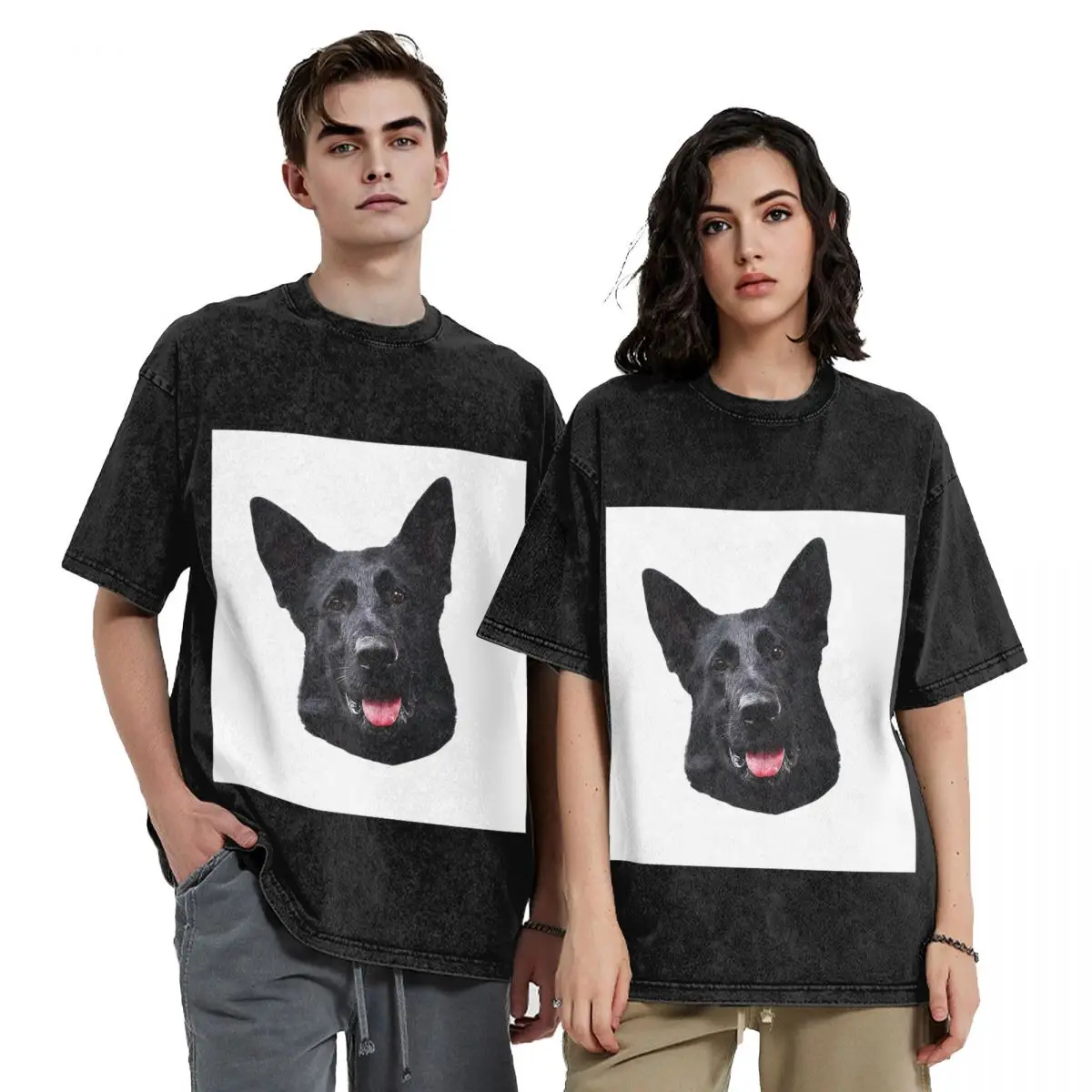 Black German Shepherd Dog - Stunning Hip Hop Short Sleeve T-Shirts Washed Tops Tees Streetwear T Shirt Vintage for Men woman