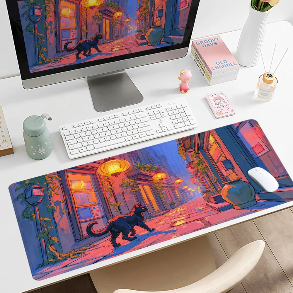 

Cartoon Cat Mouse Pad XXL Gaming Mousepad Rubber Base with Stitched Edge Non-Slip Keyboard Pad Large Desk Accessories