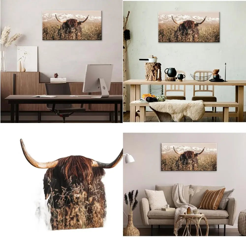 

Rustic Highland Cow Canvas Art for Home - Modern Farmhouse Decor, 20x40