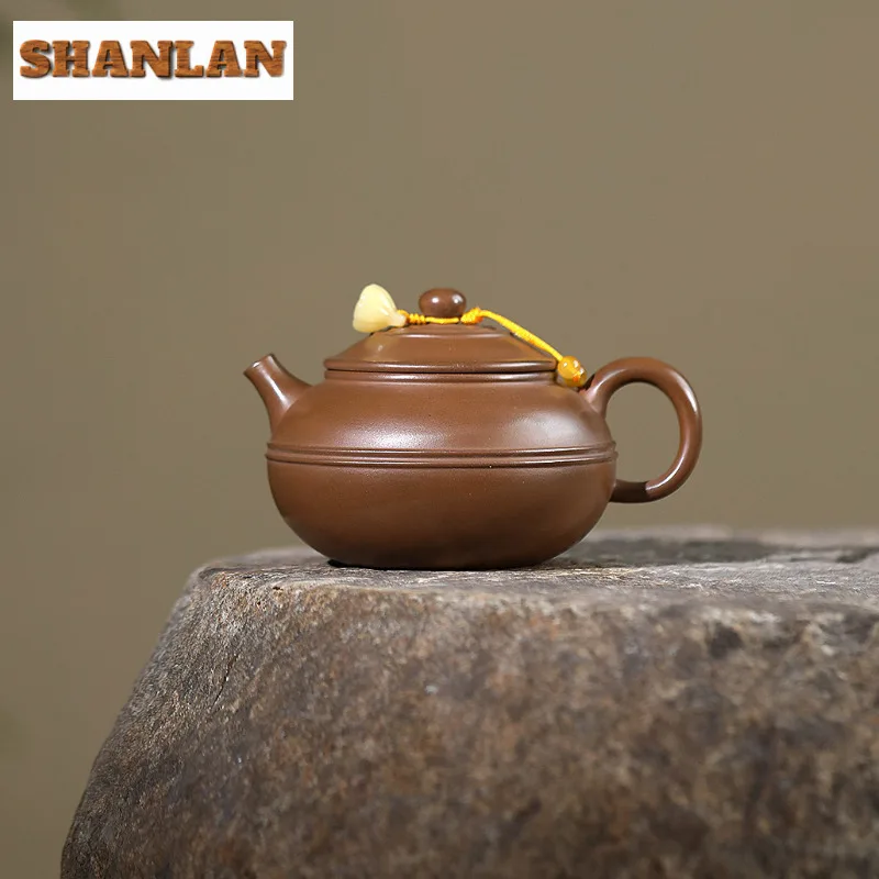 

200 мл Исин Фиолетовые Глиняные Чайники Ручной Работы Двойная Линия Круглый Цветочный Горшок Сырой Руды Красный Чжу Грязь Чайник Чайник Заварочный Чайник Zisha Чайный Набор