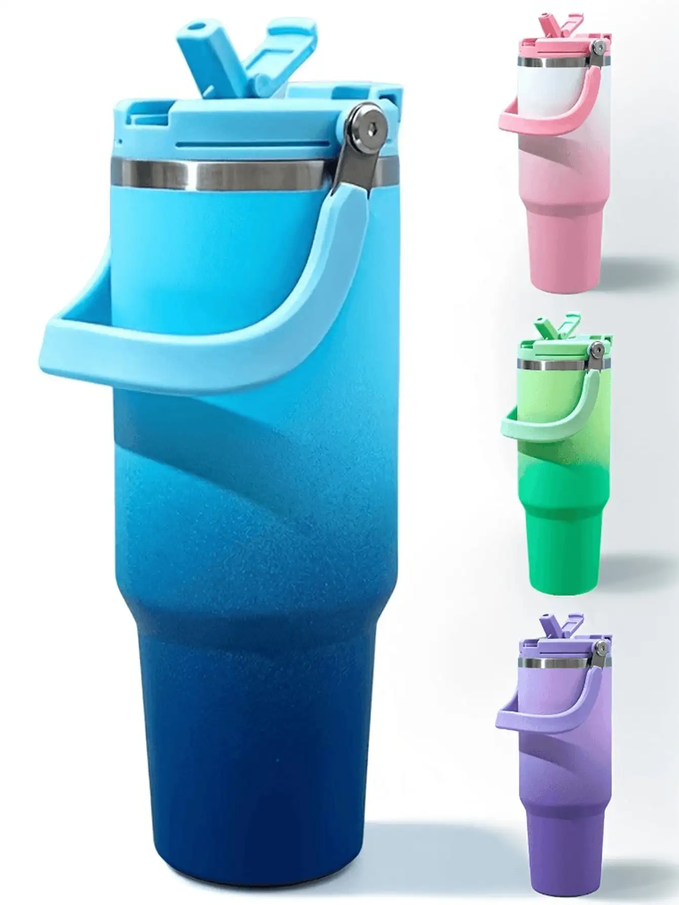 30 OZ Stainless Steel Vacuum Insulated Cup With Handle, Double-Layer Insulation Design, Suitable For Both Cold And Hot Drinks, Perfect For Cars, Homes, Work, Travel - Gradient Colors, Ideal Christmas Gift, Suitable For All Seasons
