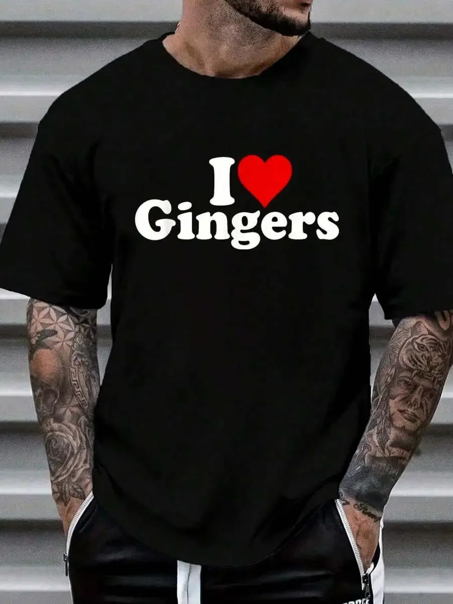 100% Cotton I LOVE HEART GINGERS REDHEADS RED HAIR T-Shirt Women's Men's Graphic Tee Causal Tops Fashion Tshirt Short Sleeve T-S