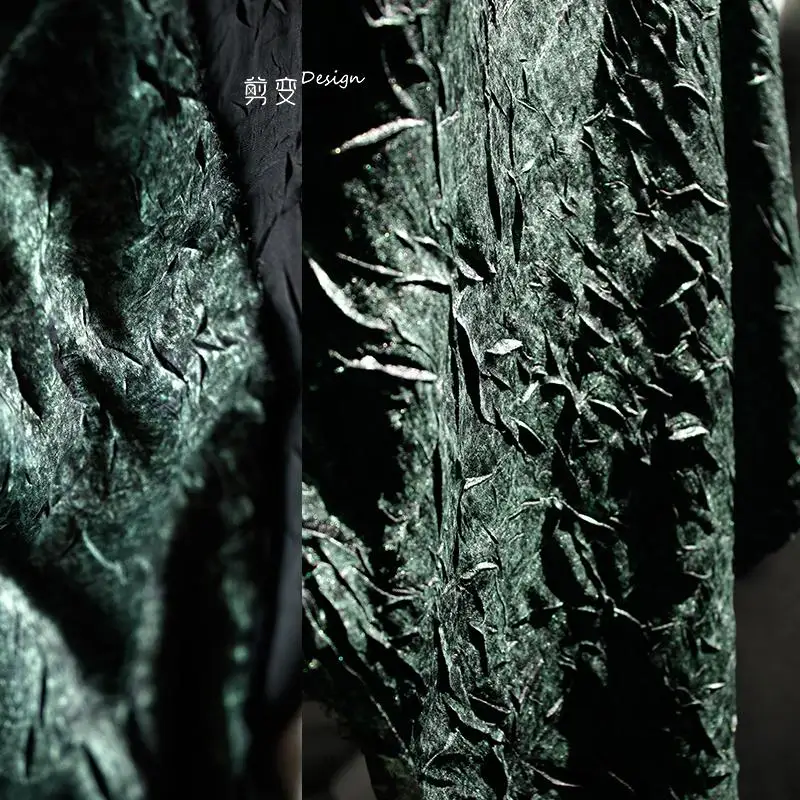 

Vintage ink algae crack jacquard texture fabric creative shirt dress three-dimensional pleated clothing designer fabric