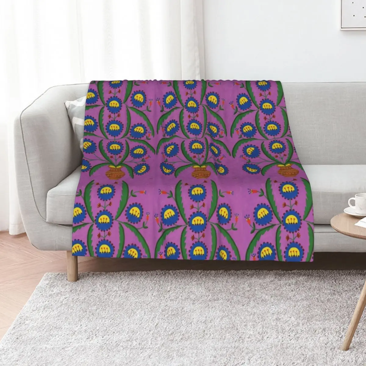 

Maria Prymachenko Flowers in a Pot 1992 Throw Blanket Spring Fall Cozy Throw Blanket for Couch