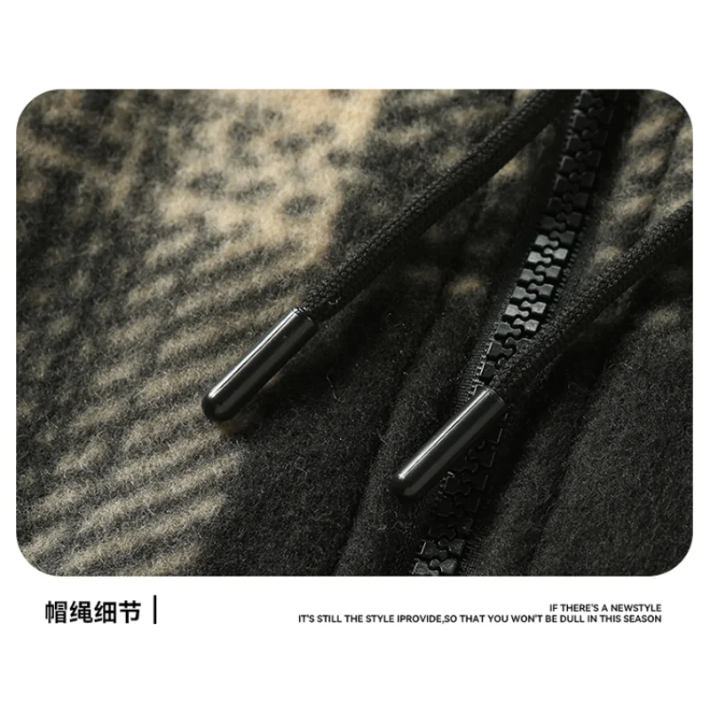 الرجال جديد منقوشة مقنعين سترة سترة الخريف/الشتاء الصوف معطف سميكة الدافئة ملابس كاجوال يندبروف ملابس خارجية