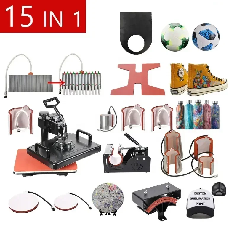 Double Display 15 in 1 Combo Heat press Machines for Mug/Tshirt/Shoe/Plate/Pen/Ball