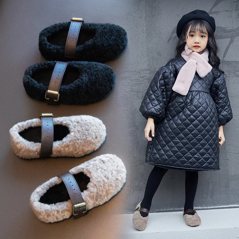 Kid's Autumn Winter Shearling Shoes Children Furry Warm Soft Fashionable Shoes Girls Toddler Cute Fleece Casual Plush Flat Shoes