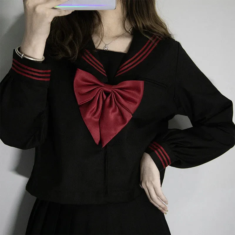 Uniformes escolares japoneses para meninas, manga curta e longa, preto e branco, conjuntos de marinheiro, saia plissada, traje COS, uniforme JK, verão