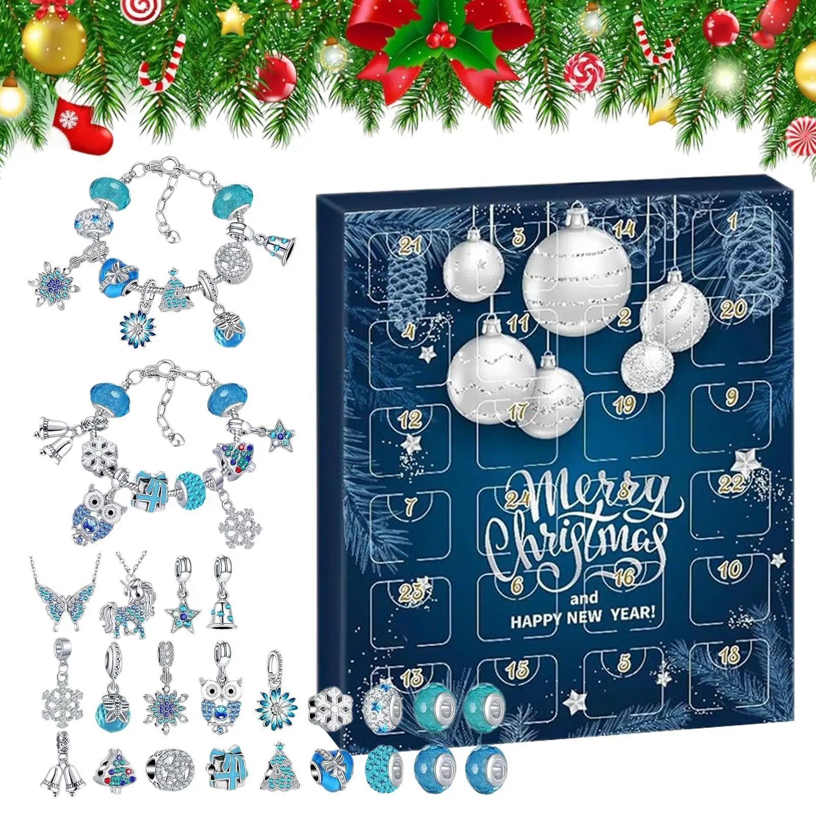 Weihnachts-Adventskalender, 24-Tage-Countdown-Armband, Blindbox, DIY, Weihnachtsdekoration, Handschmuck, Überraschung, Blindbox, Geschenk