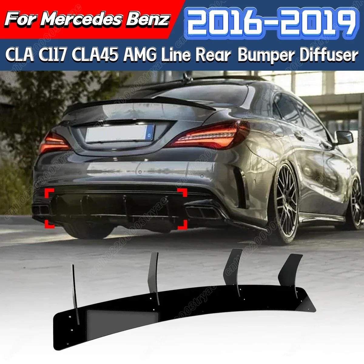 

Для Mercedes Benz CLA Class C117 CLA45 AMG Line 2016 2017 2018 2019, автомобильный задний бампер, нижний диффузор, комплект модификации губ