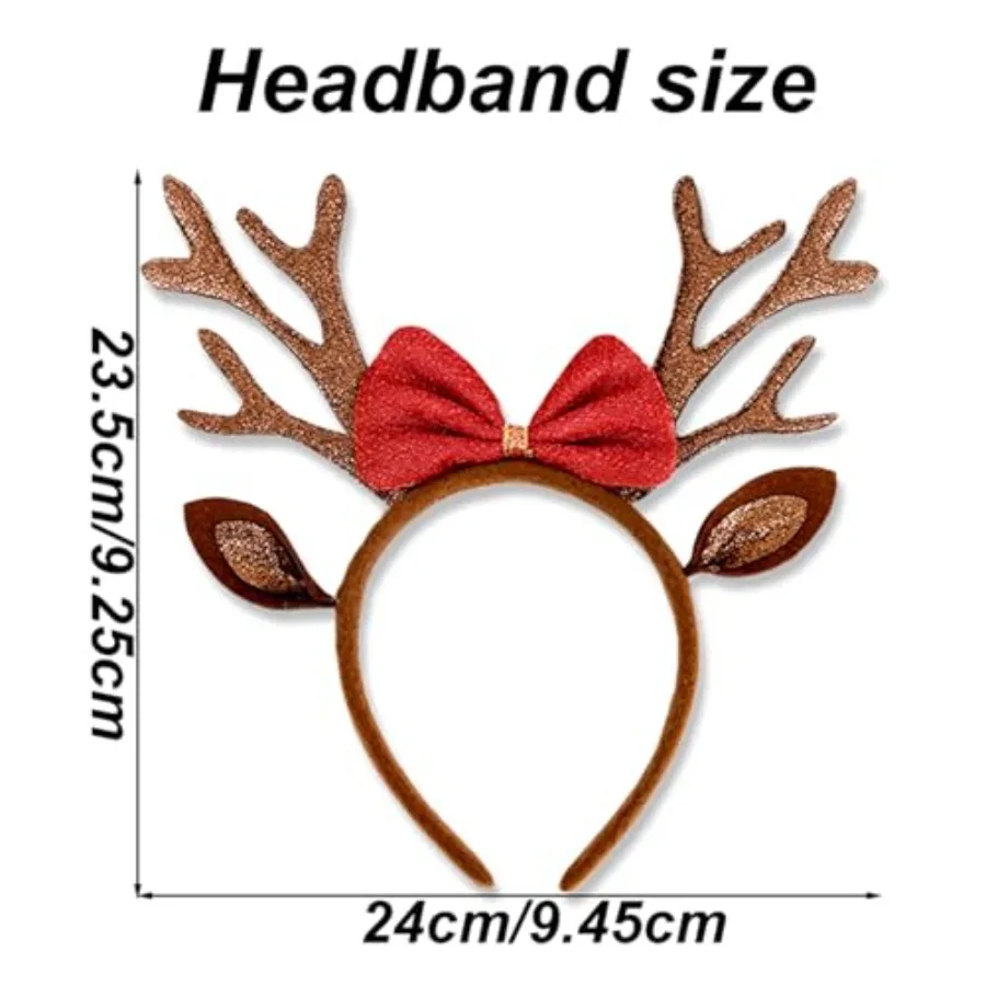 عصابة رأس على شكل قرون عيد الميلاد باللون البني، عصابات رأس على شكل آذان الرنة للنساء، إكسسوارات شعر لعطلة عيد الميلاد للنساء