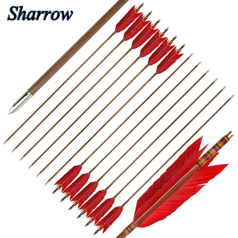 

6/12pcs Archery Bamboo Arrows OD 8mm Arrow Shaft for Longbow Compound Bow Recurve Bow Outdoor Hunting Shooting Accessories