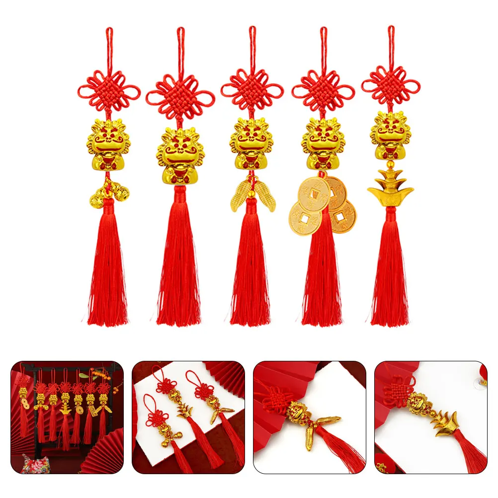 

5pcs Chinese New Year Dragon Tassel Pendant Bonsai Hanging Ornament Decor For Home Office Mall Spring Festival Pendant New Year