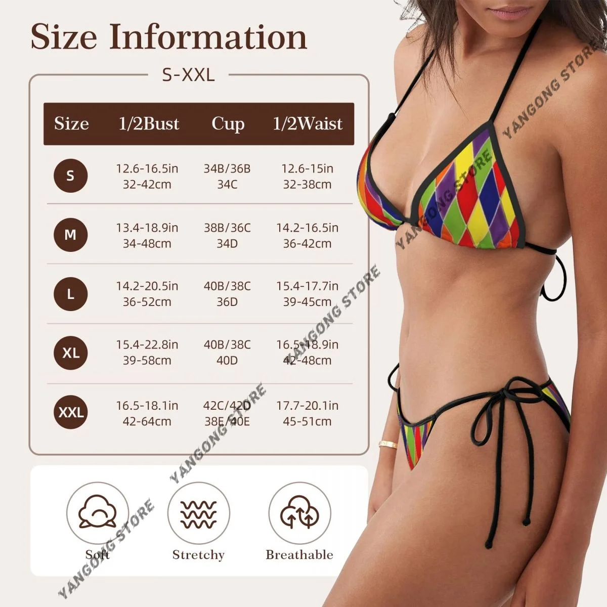 Microbikini Sexy con fondo multicolor, traje de baño para mujer, conjunto de Bikini con Tanga, traje de baño brasileño, ropa de playa