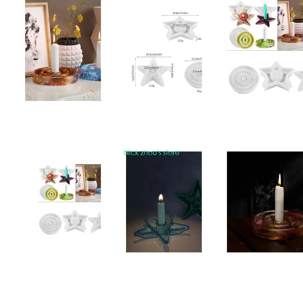 

E15E DIY Star Round Candlestick Silicone Mold Holder Tray Gypsum Resin Mold
