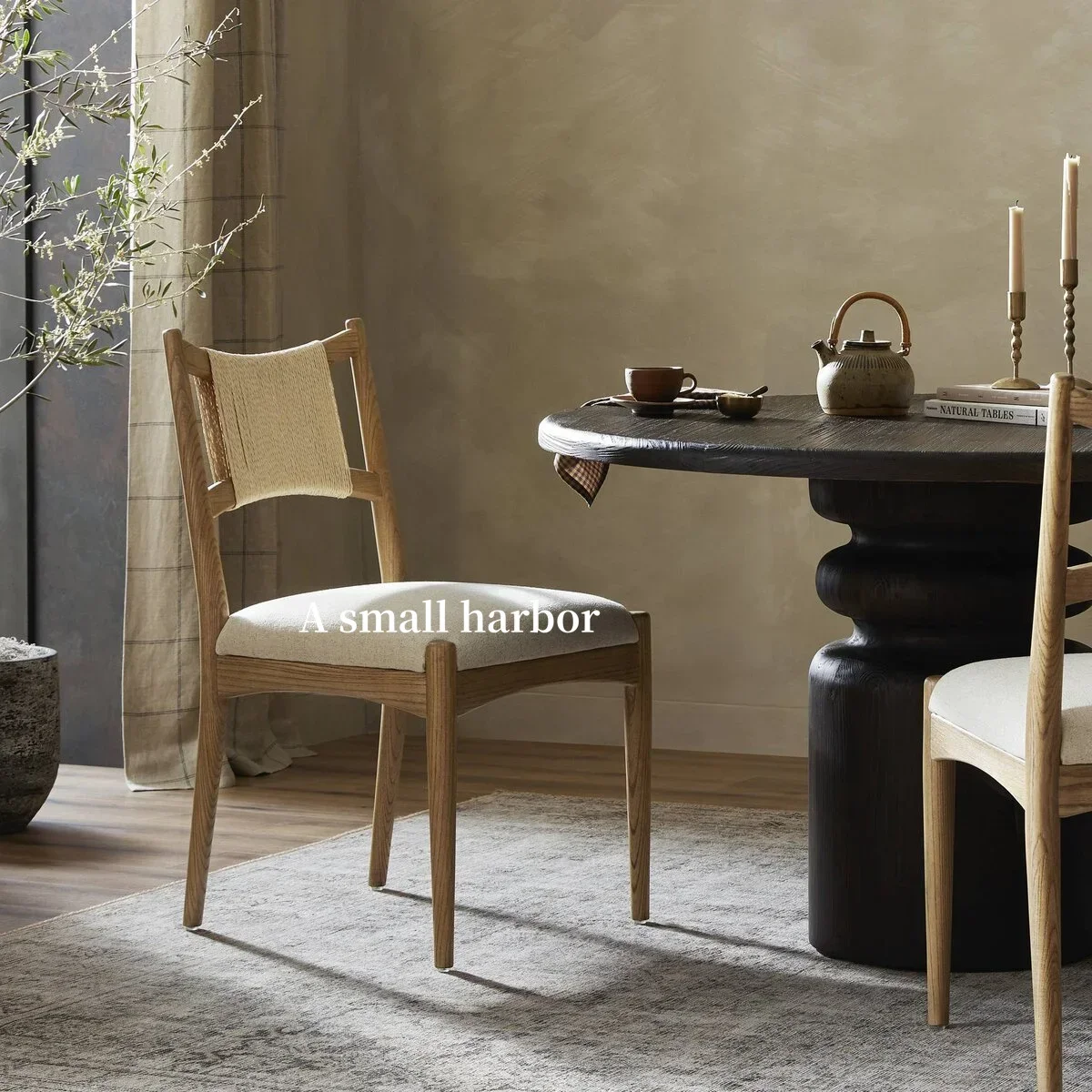 A Wabi Stillwind grass rope chair Nordic home medieval rope back chair retro creative dining table and chairs