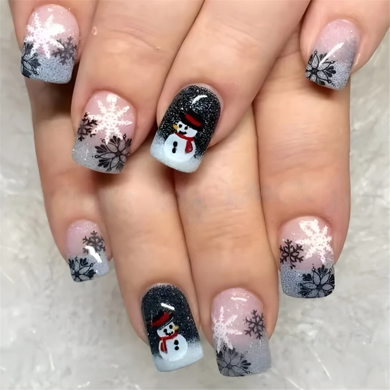 Faux ongles à pression noël, 24 pièces, flocons neige, bâton d'hiver, livraison directe