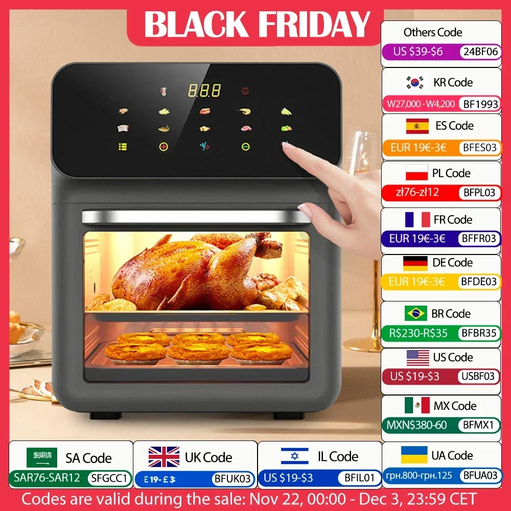 10L Large Capacity Electric Air Fryers Oil-free Automatic Household Kitchen 360°Baking Convection Oven Deep Fryer without Oil