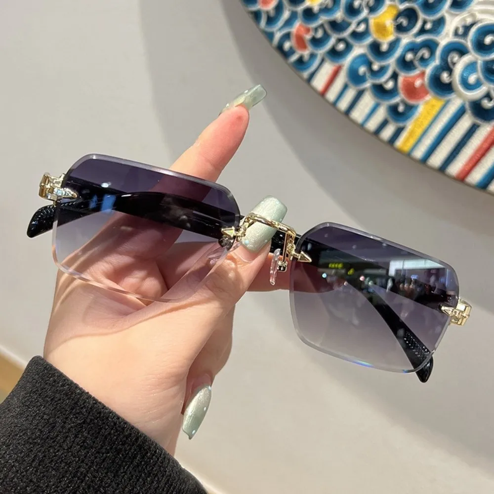

Retro Frameless Polarized Sunnies Lightweight Eyewear Square Frame Sunglasses Decorative Costume Accessory Anti-UV Glasses Daily