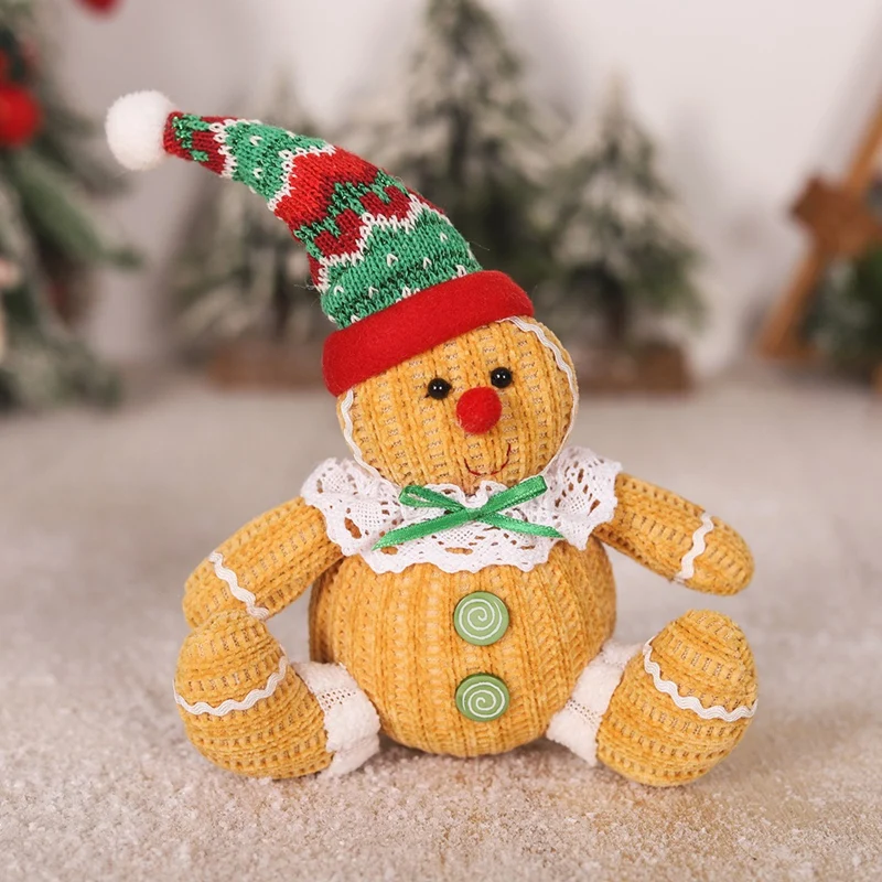 2PCS Christmas Gingerbread Man Doll Gingerbread Figures With Chef Hat Bowknot Christmas Ornament Doll Table Tree