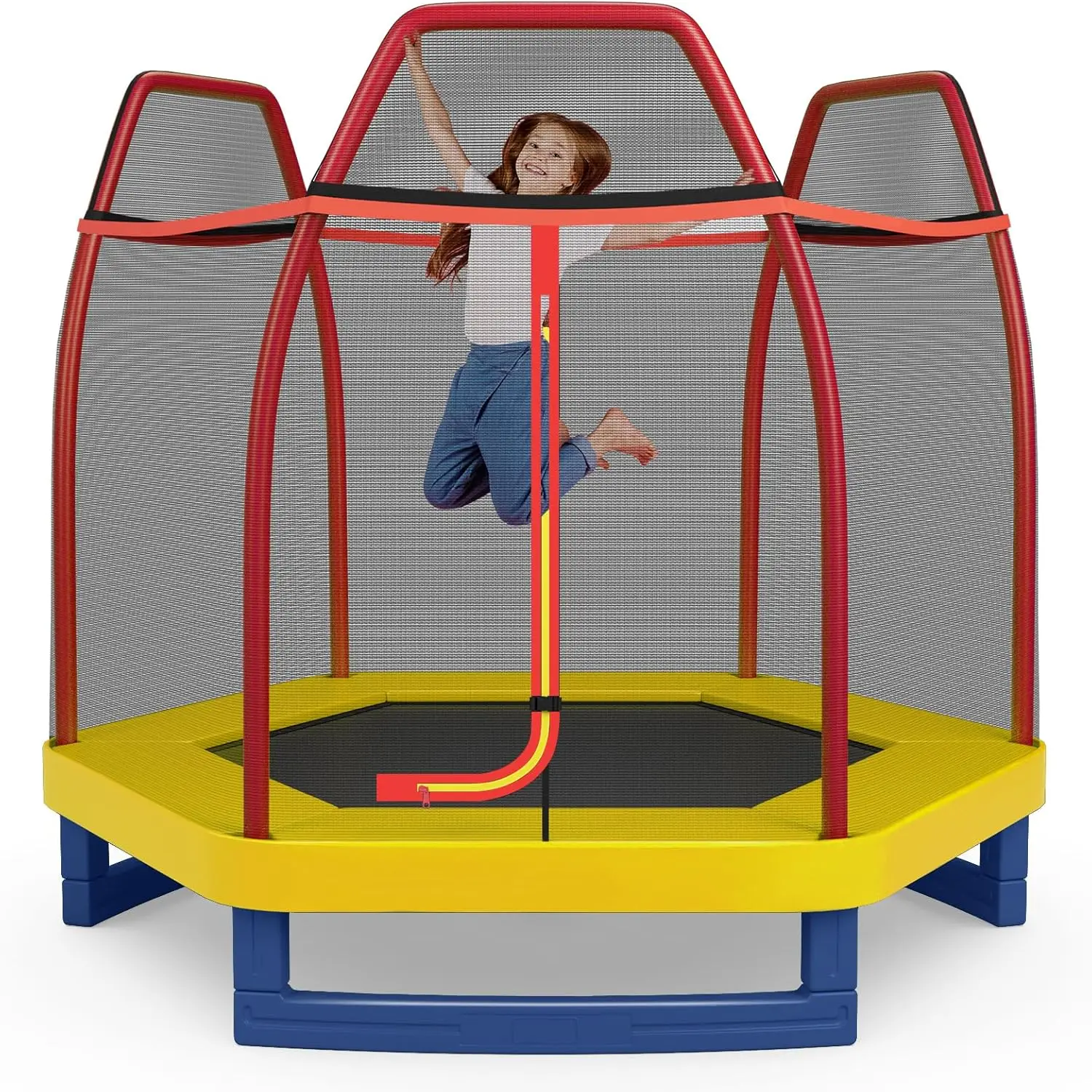 Durchmesser 223 cm Garten trampolin mit Sicherheits netz, gepolsterten Stangen und Kanten abdeckung, Kinder trampolin maximal