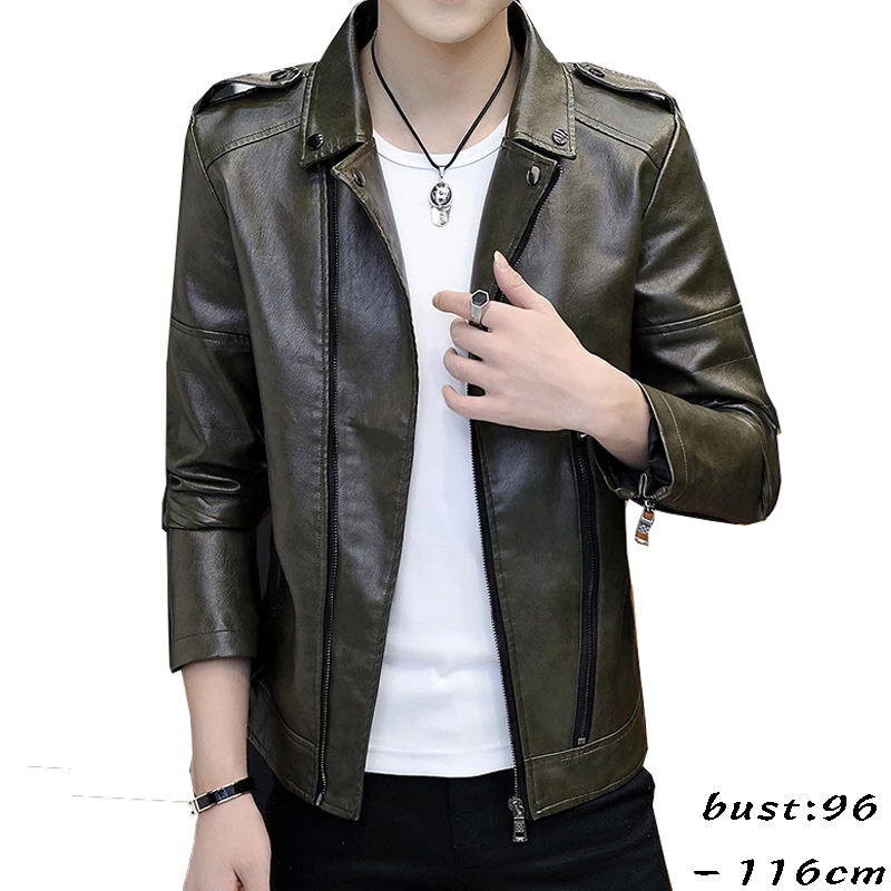 high quality leather jacket for men long sleeve soft zipper motorcycle jacket new 2024 autumn winter clothing - black green