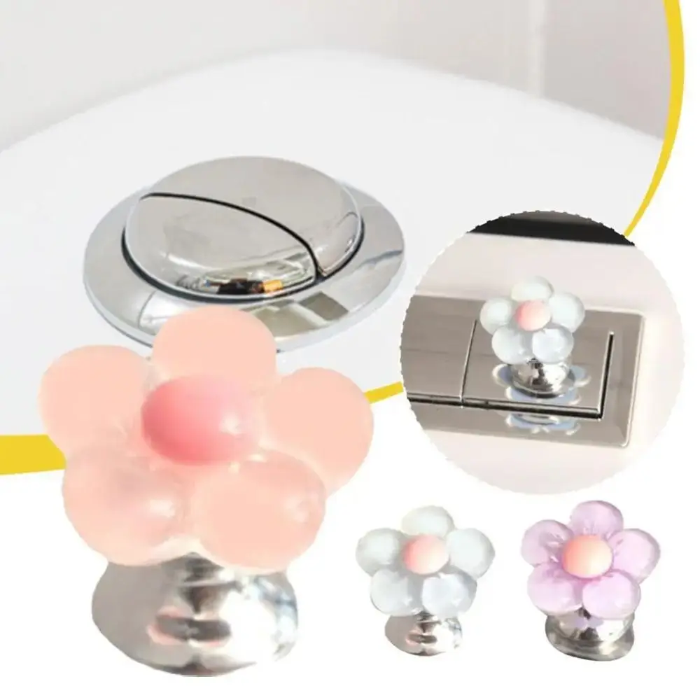 Self-Adhesive Toilet Tank Button Nail Protector Flower Shape Toilet Presser Labor-saving Resin Water Press Flush Button