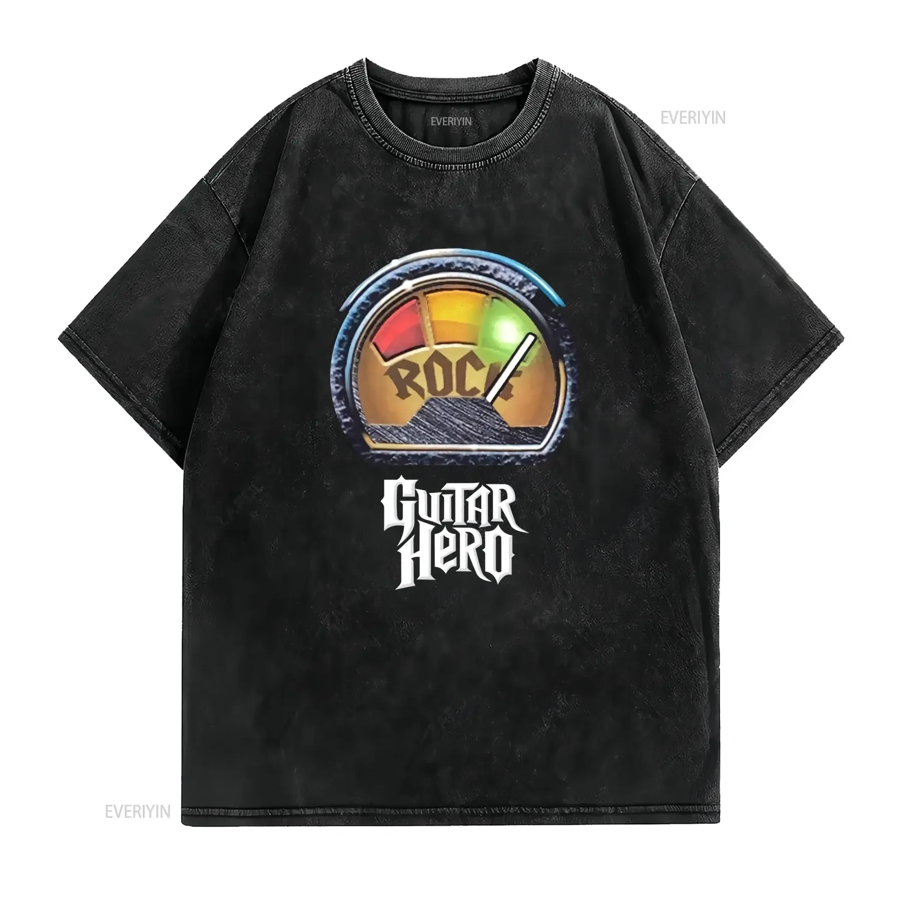 Vintage Guitar Hero Rock Music Meter Print Casual T Shirt vintage Washed Slightly Top For Everyday Wear homme graphic