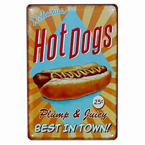 Hot Dogs Hamburger Sandwich Fast Food Decor Sign  Poster Vintage Plaque Fast Food Hotel Shop Wall Decor 8x12 Inch ase-8